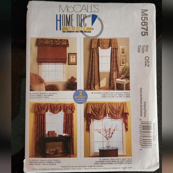 Custom window treatment "Home Dec in a Sec" McCalls sewing patterns #M5675, NEW! - Picture 1 of 14